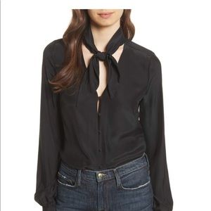 FRAME Silk Tie Neck Blouse